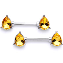 Load image into Gallery viewer, 14G 9/16 Yellow Gem Teardrop Barbell Nipple Ring Set