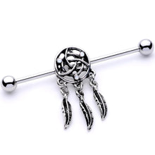 Load image into Gallery viewer, White Synthetic Opal Feather Dreamcatcher Industrial Barbell 38mm
