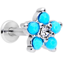 Load image into Gallery viewer, 16G 5/16 CZ Gem Faux Turquoise Flower Internally Threaded Labret
