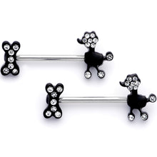 Load image into Gallery viewer, 14G 9/16 Clear Gem Give a Dog a Bone Barbell Nipple Ring Set