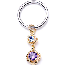 Load image into Gallery viewer, 16G 3/8 Blue Purple Gem Flower Dangle Hinged Segment Ring