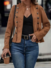 Load image into Gallery viewer, Decorative Button Open Front Long Sleeve Jacket – Elegant Casual Outerwear for Women