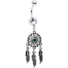 Load image into Gallery viewer, Clear Green Gem Floral Dreamcatcher Dangle Belly Ring