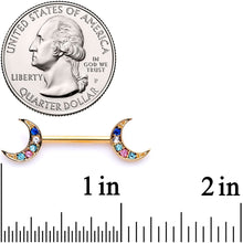 Load image into Gallery viewer, 14G 9/16 Multicolor Gem Gold Tone Moon Barbell Nipple Set