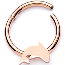 Load image into Gallery viewer, 16G 3/8 Rose Gold Leaping Dolphin Hinged Segment Ring