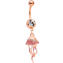 Load image into Gallery viewer, Clear Gem Rose Gold Tone Joyous Jellyfish Dangle Belly Ring