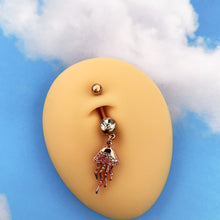 Load image into Gallery viewer, Clear Gem Rose Gold Tone Joyous Jellyfish Dangle Belly Ring
