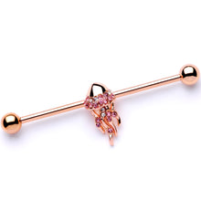 Load image into Gallery viewer, 14G Clear CZ Gem Rose Gold Tone Jellyfish Industrial Barbell 38mm