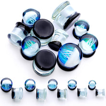 Load image into Gallery viewer, Blue White Glass Nautical Jellyfish Double Flare Plug Set