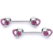 Load image into Gallery viewer, 14G 9/16 1/2 Pink Gem Floral Hearts BCR Barbell Nipple Ring Set