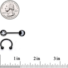 Load image into Gallery viewer, 14G 9/16 1/2 Black Moon Star Horseshoe Barbell Nipple Ring Set