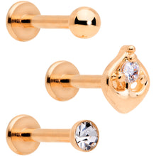 Load image into Gallery viewer, 16G 5/16 Clear Gem Rose Gold Tone Internally Threaded Labret Set