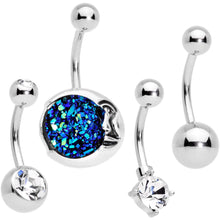 Load image into Gallery viewer, Clear Gem Blue Faux Druzy Peaceful Moon Belly Ring Set
