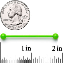 Load image into Gallery viewer, 14G Bright Green Coated Glow in the Dark Industrial Barbell 38mm