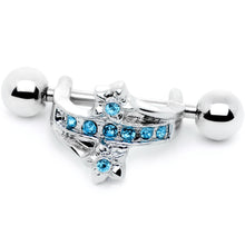 Load image into Gallery viewer, 16G 1/2 Blue Gem Cross Crown Cartilage Cuff