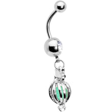 Load image into Gallery viewer, Black Clear Gem Glow in the Dark Owl Dangle Belly Ring
