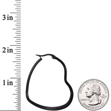 Load image into Gallery viewer, 40mm Black Tone PVD Stainless Steel Heart Hoop Earrings