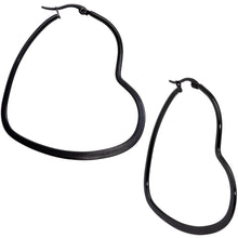 Load image into Gallery viewer, 50mm Black Tone PVD Stainless Steel Heart Hoop Earrings