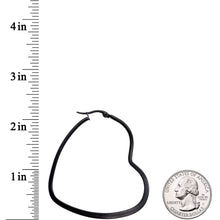Load image into Gallery viewer, 50mm Black Tone PVD Stainless Steel Heart Hoop Earrings