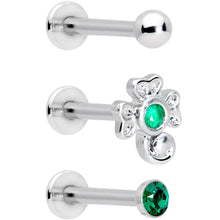 Load image into Gallery viewer, 16G 5/16 Green Gem St Patricks Day Shamrock Labret Set of 3