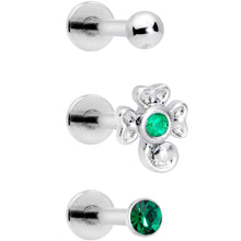 Load image into Gallery viewer, 16G 5/16 Green Gem St Patricks Day Shamrock Labret Set of 3