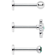 Load image into Gallery viewer, 16G 5/16 Green Gem St Patricks Day Shamrock Labret Set of 3