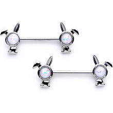 Load image into Gallery viewer, 14G 9/16 1/2 White Faux Opal Bunny BCR Barbell Nipple Ring Set