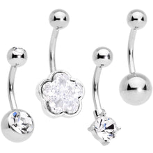 Load image into Gallery viewer, Clear Gem White Faux Druzy Flower Belly Ring Set of 4