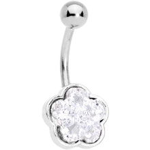 Load image into Gallery viewer, Clear Gem White Faux Druzy Flower Belly Ring Set of 4