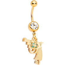 Load image into Gallery viewer, Clear Gem Gold Tone Glow in the Dark Revolver Dangle Belly Ring