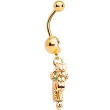 Load image into Gallery viewer, Clear Gem Gold Tone Glow in the Dark Revolver Dangle Belly Ring