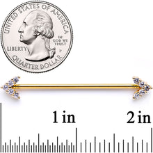 Load image into Gallery viewer, 14G Clear Gem Gold Tone Arrows Point Industrial Barbell 38mm
