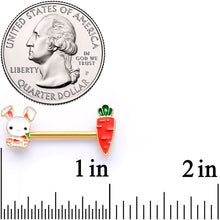 Load image into Gallery viewer, 14G 9/16 Gold Tone Carrot Easter Bunny Barbell Nipple Ring Set