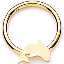 Load image into Gallery viewer, 16G 3/8 Gold Tone Leaping Dolphin Hinged Segment Ring