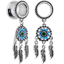 Load image into Gallery viewer, Green Gem Feather Dreamcatcher Screw Fit Tunnel Plug Set
