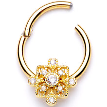 Load image into Gallery viewer, 16G 3/8 Clear CZ Gold Tone Royal Square Hinged Segment Ring