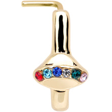 Load image into Gallery viewer, 20G Multicolor Gem Gold Tone UFO Faux Hoop L Shaped Nose Ring