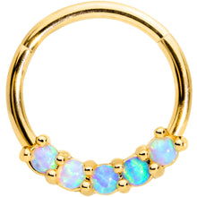 Load image into Gallery viewer, 16G 3/8 Five Synthetic Opal Gold Tone Hinged Segment Ring