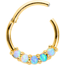 Load image into Gallery viewer, 16G 3/8 Five Synthetic Opal Gold Tone Hinged Segment Ring