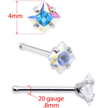 Load image into Gallery viewer, 20G 1/4 Aurora Gem Square Multi Size Nose Bone Set of 6