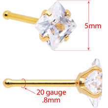 Load image into Gallery viewer, 20G 1/4 Clear Square Gem Gold Tone Nose Bone Set of 6