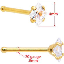 Load image into Gallery viewer, 20G 1/4 Clear Square Gem Gold Tone Nose Bone Set of 6