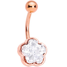 Load image into Gallery viewer, Clear Gem White Faux Druzy Rose Gold Tone Flower Belly Ring Set of 4