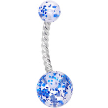 Load image into Gallery viewer, Clearly Coiled Blue Glitter Explosion Twisted Belly Ring