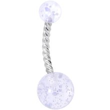 Load image into Gallery viewer, Clearly Coiled Clear Glitter Explosion Twisted Belly Ring