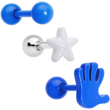 Load image into Gallery viewer, 16G 1/4 Blue White Glow Star Hand Cartilage Earring Set of 3