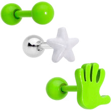 Load image into Gallery viewer, 16G 1/4 Green White Glow Star Hand Cartilage Earring Set of 3