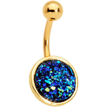 Load image into Gallery viewer, Clear Gem Blue Faux Druzy Gold Tone Belly Ring Set of 4