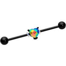 Load image into Gallery viewer, 14G Aurora Gem Black Love Me Heart Industrial Barbell 38mm