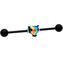 Load image into Gallery viewer, 14G Aurora Gem Black Love Me Heart Industrial Barbell 38mm